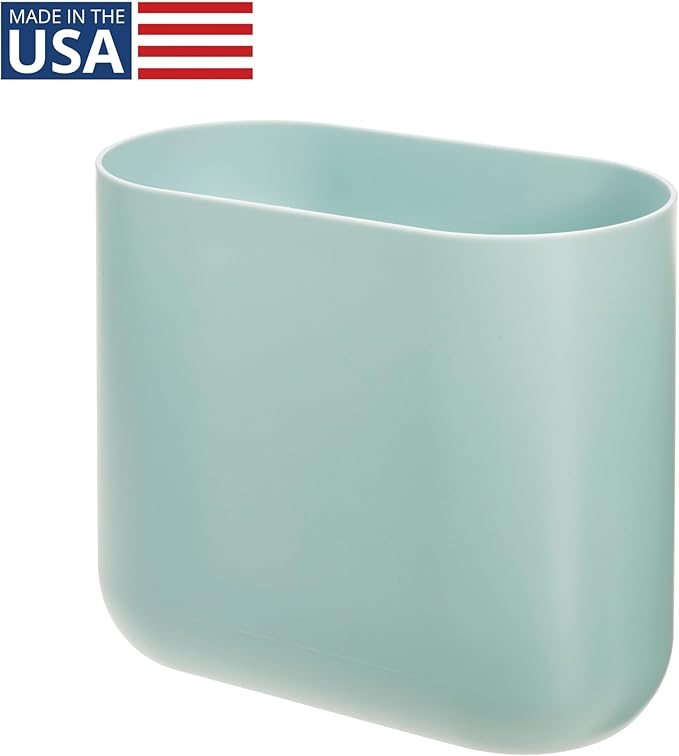 iDesign Cade Oval Slim Trash, Compact Basket Garbage Bathroom, Bedroom, Home Office, Dorm, College-Matte Soft Aqua, Waste Can