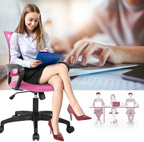 BestOffice | Ergonomic Office Chair | Mid-Back Swivel Desk Chair | Breathable Backrest & Lumbar Support | Adjustable Height | Sponge Seat | Rolling Wheels | Pink | for Adults & Women | Pack of 2