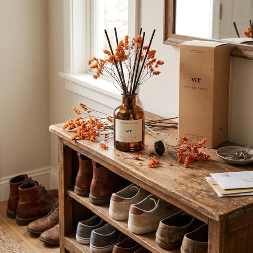 WEALD TRIBE Flower Reed Diffuser Set Neroli Scent for Bathroom Accessories Shelf Decor & Air Fresheners, Sticks Defusers with 4.0 fl oz Essential Oils & Leaves, House Bedroom Office Decor & Gifts