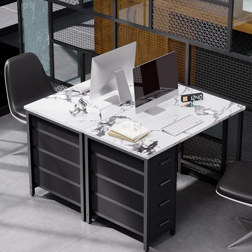 Pamray 32 Inch Computer Desk with 4 Drawers Small Office Desk for Home Bedroom Study Writing Simple Modern Computer Table Marble
