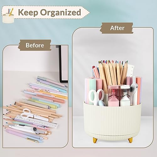 SKYDUE 2 Pack Pen Holder, 360 Degree Rotating Pencil Holder for Desk Organizer, Rotating Desktop Pen Organizer with 5 Slots, Office Supplies, Pencil Cup for Office, School, Home