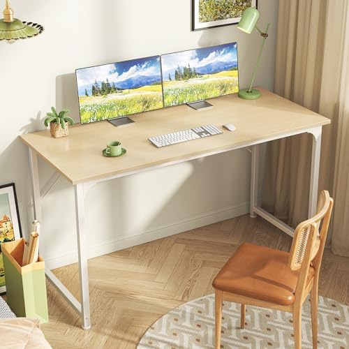 Huuger Computer Desk, 48 Inch Office Desk, Gaming Desk with Storage, Writing Desk Work Desk for Home Office, Study, Modern Simple Desk, Large Legroom, Metal Frame, Maple