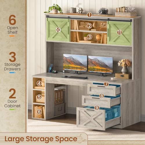 SEDETA 55.1" Farmhouse Desk with Hutch & 3 Storage Drawers