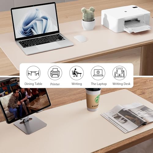 Aothia Faux Leather Desk Mat - Non-Slip PU Leather Desk Blotter, Waterproof Writing Surface, Large Desk Pad for Office & Home (Eggshell, 55" x 17")