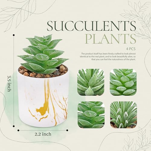 Der Rose 4 Pack Mini Fake Succulents in Pots for Office Desk Accessories