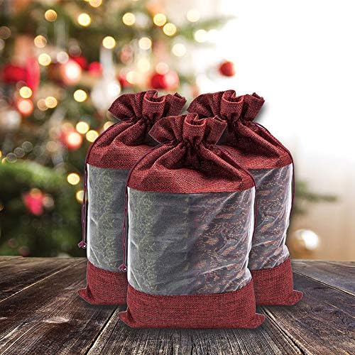 48-Pack X-Large Linen Burlap & Organza Gift Bags w. Drawstrings (7.5x11.5 in, Maroon) - Party Favors, Presents, Samples & Treats Mesh Pouch by The Display Guys