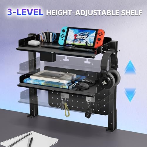 Metal Clamp On Desk Shelf,Storage Shelves with Pegboard and Pencil Holder