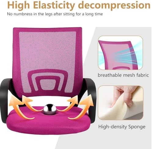 BestOffice | Ergonomic Office Chair | Mid-Back Swivel Desk Chair | Breathable Backrest & Lumbar Support | Adjustable Height | Sponge Seat | Rolling Wheels | Peach Pink | for Adults & Women