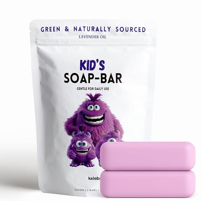 KELEBS Hypoallergenic Kids Soap Bar 2-Pack - Organic & Gentle Lavender Oil Body Wash for Children - Natural Ingredients, Fun Bath Time