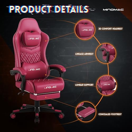 Gaming Chair,Big and Tall Gaming Chair 400lbs Office Chair with Footrest, 90-155° Recline & Removable Headrest Lumbar Support[Spring + 4D Sponge] (RED)