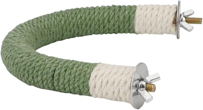 Hypeety U Shape Bird Hemp Rope Perch Parrot Paw Grinding Stand, Green, S | U shape, natural wood with hemp rope, grinding paw and beak naturally, birdcage accessories, for budgies/cockatiels/conures