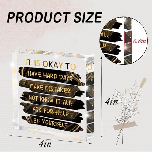 "It's Okay..." Motivational Decor, Black and Gold 4 Inch Acrylic Tabletop Sign, Inspirational Desk Accessories for Workplace Wellness, Motivational Quote for Therapy Office and Home Desk