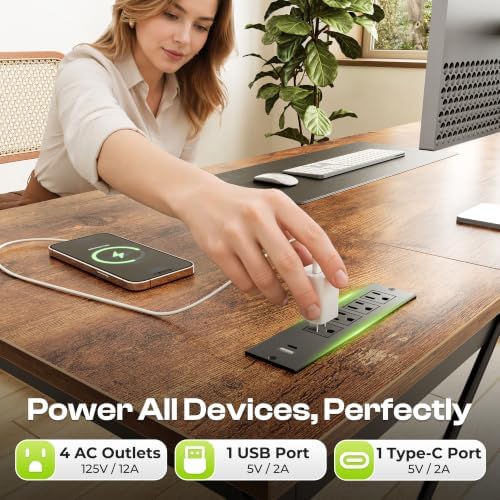 PRAISUN 70x24 Inch Computer Desk with Power Outlets & USB-C, Rustic Brown