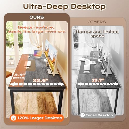 Huuger 55 x 24 inch Desk with Power Outlets & 0.95 Inch Thicker Desktop