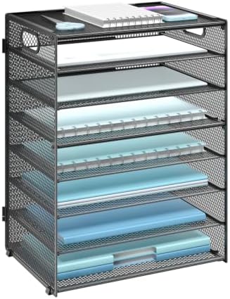 WALI Desk File Organizer, 8 Tier Desktop Paper Letter Tray Organizer with Handle, Office Desk Accessories & Workspace Organizers for Office, Home, School Supplies, 1 Pack, Black
