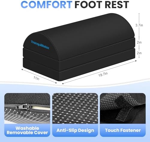 TranquilRelax Foot Rest Under Desk, 3-Height Adjustable Foot Stool, Black