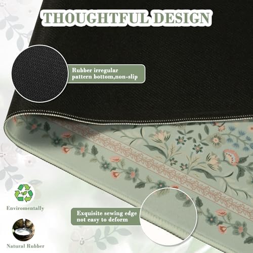 iCasso Aesthetic Floral Desk Mat,31.5x11.8in Mouse Pads,Light Green
