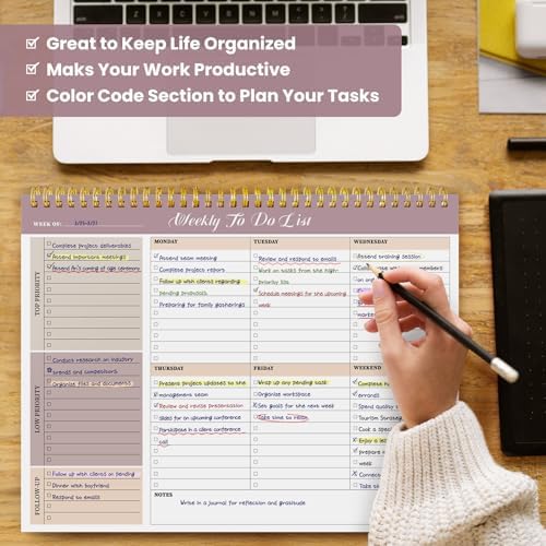 Weekly To Do List Notepad with 52 Undated Sheets（8.5"×11"）6 Pack - Undated Weekly Planner Notepad for Office Desk Accessories and Supplies - Midnight Lilac