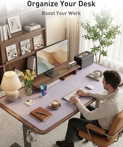 Aothia Faux Leather Desk Mat - Large Mouse Pad, Non-Slip PU Leather Blotter, Waterproof Writing Surface for Office and Home (Smoky Lavender, 40" x 24")