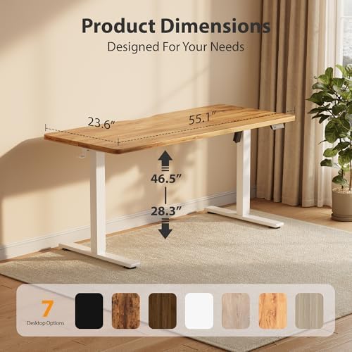 Cubiker Standing Desk, 55x24 Inches Sit Stand Home Office Desk, Electric Stand up Desk, Adjustable Desk with Splice Board, White Frame/Light Rustic Top