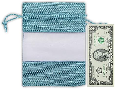 48-Pack Large Linen Burlap & Organza Gift Bags w. Drawstrings (6.5x8.5 in, Teal) - Party Favors, Presents, Samples & Treats Mesh Pouch by The Display Guys