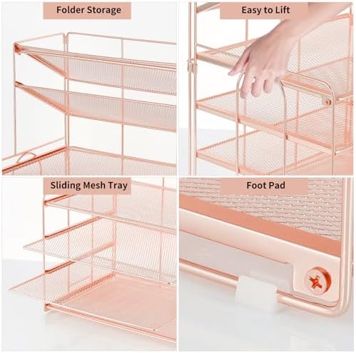 OPNICE Desk Organizer, 6-Tier Paper Organizer Letter Tray, Rose Gold