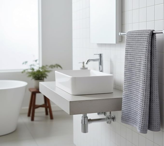 DEMMEX Organic Cotton Waffle Weave Turkish Towel Set for Bathroom, 100% Oeko-TEX Certified Super Soft Turkish Cotton, Lightweight & Quick Dry, 1 Bath & 2 Large Hand Towels, 30x60/20x30 in., Gray