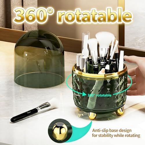 GOTOBA 360° Rotating Dust-Proof Multi-Purpose Storage Organizer - Perfect for Silverware, Utensils (Forks, Knives) & Makeup Brushes, Countertop Holder for Kitchen & Vanity