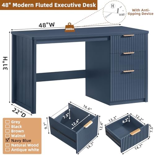 LEYAOYAO Office Desk 48" with 3 Drawers Storage File Cabinet