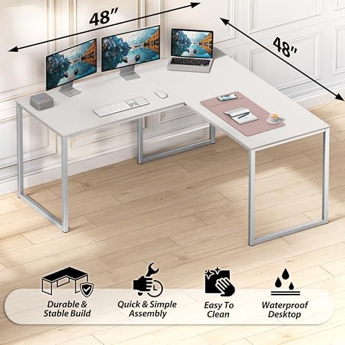 SHW Mission 48 x 48 L-Shape Home Office Computer Desk, White
