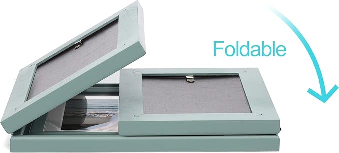 3 Vertical Horizontal 4X6 and 5X7 Picture Frames Hinged Wood Folding Photo Frames with Real Glass Front Fit for Desktop or Tabletop, Teal Blue XLAN-V46H75V46