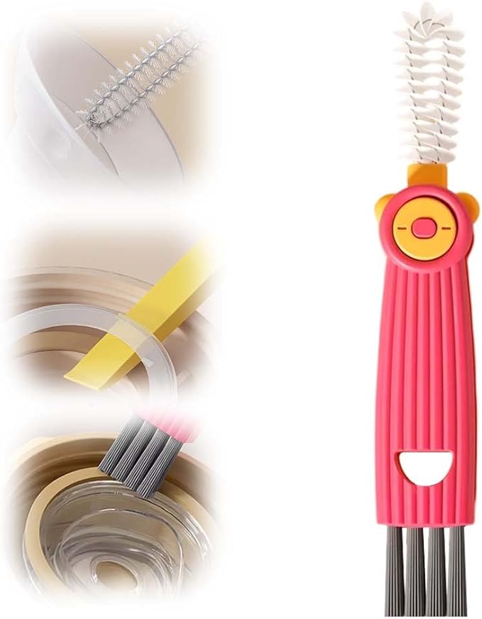 3 in 1 Water Bottle Cleaning Brush, Multifunctional Cup Lid Gap Cleaner for Bottles, Cups, and Food Storage Containers, Portable Crevice Cleaning Brush for Kitchen Use (3, Red)