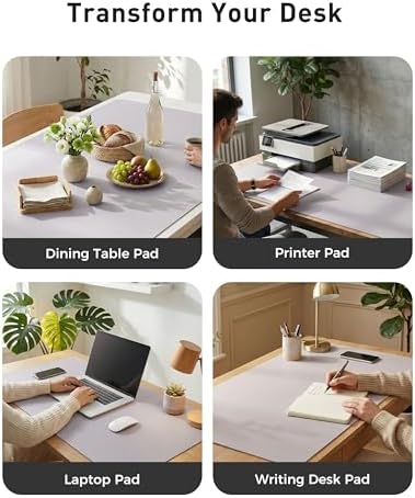 Aothia Faux Leather Desk Mat - Large Mouse Pad, Non-Slip PU Leather Blotter, Waterproof Writing Surface for Office and Home (Smoky Lavender, 42" x 17")