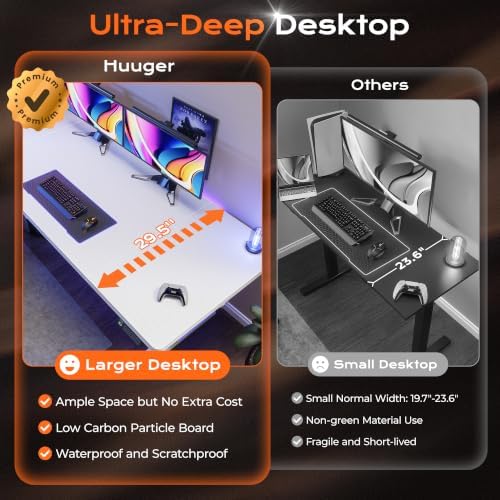 Huuger 71 x 30 Large Electric Standing Desk, Height Adjustable Computer Desk, 29.5" Deep Desktop, Stand up Gaming Office Table with 2 Hooks, 3 Preset Heights, for Home Office, White