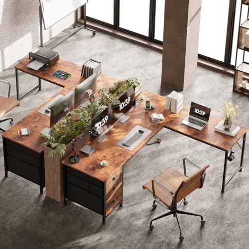 Furologee 63" L Shaped Desk, Office Corner Desk with Power Outlets, Brown