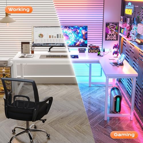 Huuger 63 Inch L Shaped Desk with Power Outlets & 0.95 Inch Thicker Desktop