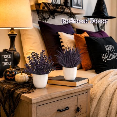 Der Rose 4 Pack Purple Artificial Plants in Pots, Halloween Fall Decor