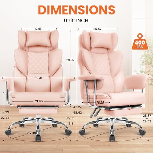 NEO CHAIR Big & Tall Leather Office Chair, High Back, Lumbar Support, Pink