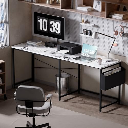 Pamray 47 Inch Reversible L Shaped Gaming Desk Corner Computer Desk with Storage Bag Home Office Table for Writing Study Marble