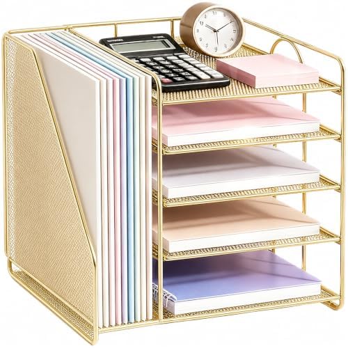 OPNICE Desk Organizer, 5-Tier Paper Organizer Letter Tray, Gold
