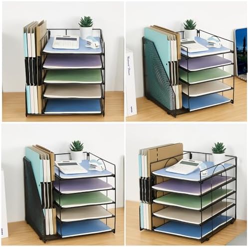LEKETREE Desk Organizers and Accessories, 5-Tier Paper Letter Tray Organizer with File Holder, Desktop Organizer for Office Supplies (Black)