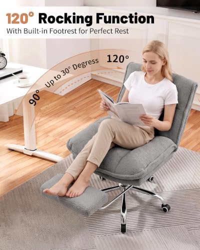 Criss Cross Office Chair, Cross Legged Armless Chair with Footrest (gray)