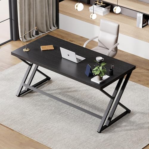 LVB Black Modern Computer Office Desk Metal & Wood Writing Desks 47 Inch
