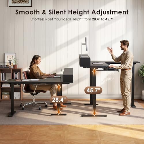 OffiGo 59 Inch L Shaped Electric Standing Desk with Drawers, Black