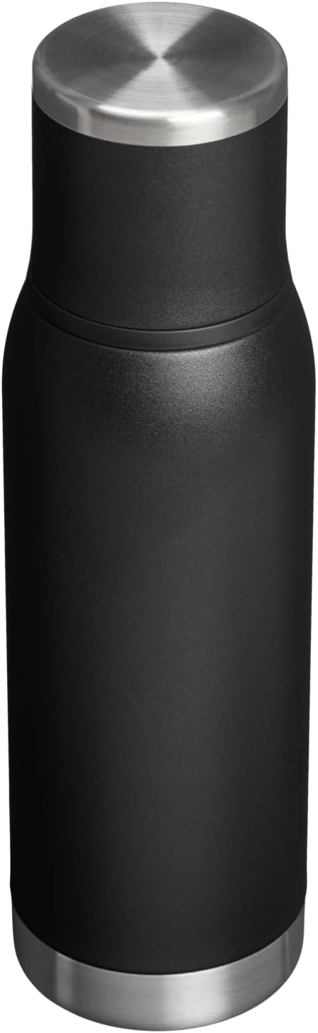 Stanley Adventure-To-Go Vacuum Bottle 25 oz | Wide Mouth with Leakproof Cup Lid | Keep Drinks Hot or Cold | Packable for Travel | Insulated Stainless Steel Thermal Bottle | BPA-Free | Black 2.0
