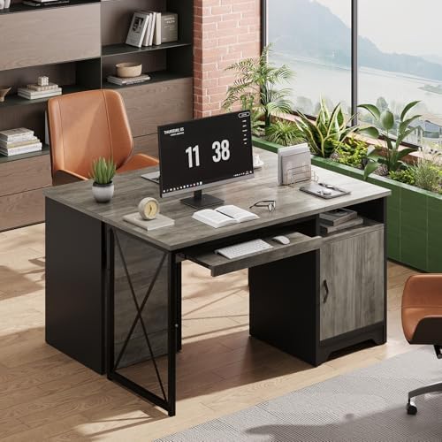 Bestier 47-Inch Office Desk with Storage Cabinet & Keyboard Tray, Grey