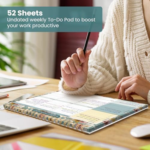 Weekly To Do List Notepad with 52 Undated Sheets（8.5"×11"）- Undated Weekly Planner Notepad for Office Desk Accessories and Supplies - Teal Petals