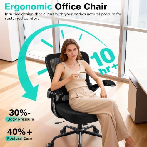 AreShark Office Chair - Ergonomic Breathable Mesh Desk Chair with Adjustable Lumbar Support and Flip-up Armrests - Executive High Back Rolling Swivel Comfortable Computer Gaming Chair for Home Office