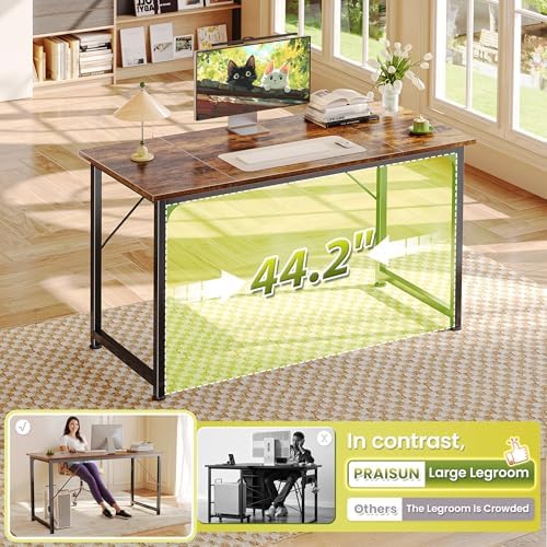 PRAISUN 47 Inch Computer Desk, Office Desk, Spacious Desktop, Rustic Brown