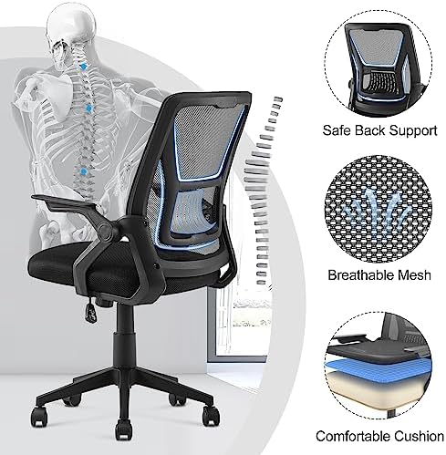 VECELO Mid-Back Swivel Ergonomic Office Chair with Adjustable Arms, Mesh Lumbar Support for Computer Task Work, Black